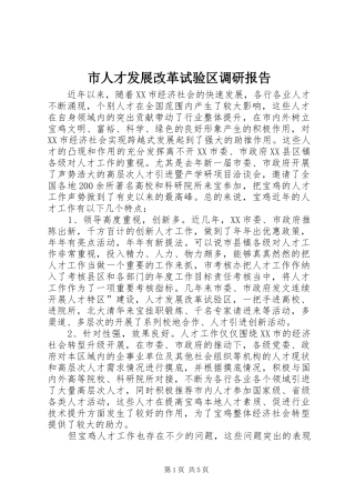 市人才发展改革试验区调研报告