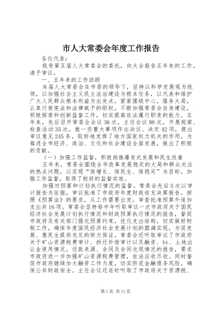 市人大常委会年度工作报告