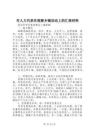 市人大代表在视察乡镇活动上的汇报材料