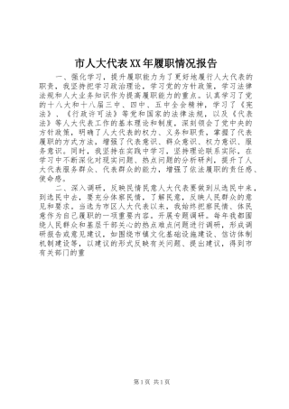 市人大代表XX年履职情况报告
