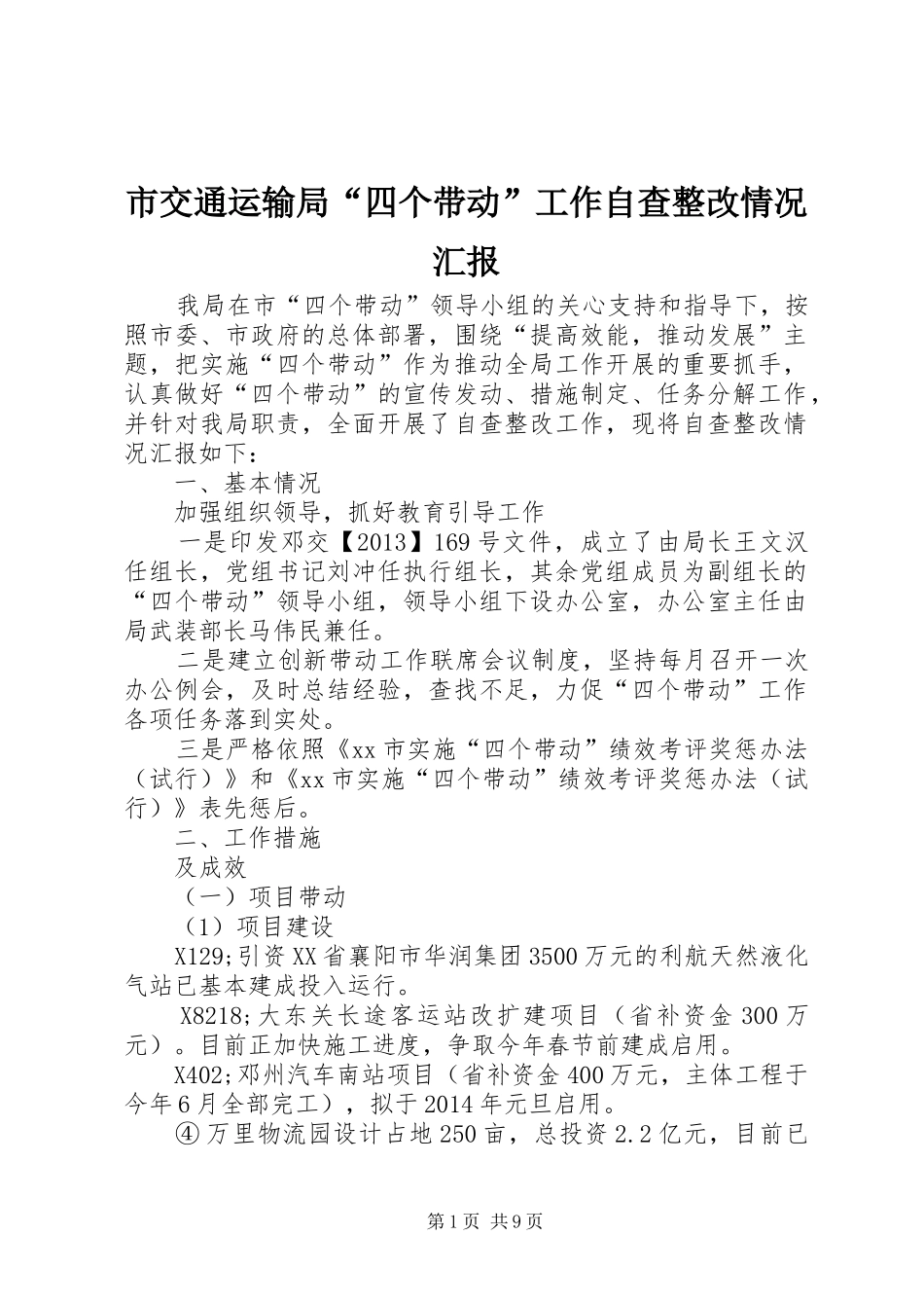 市交通运输局“四个带动”工作自查整改情况汇报_第1页