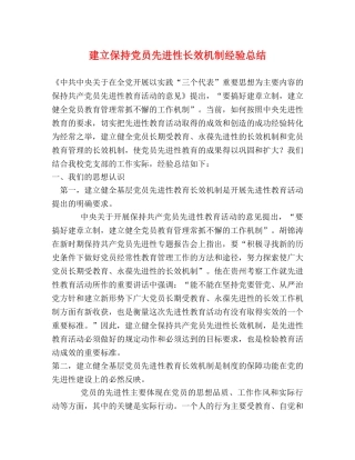 建立保持党员先进性长效机制经验总结 