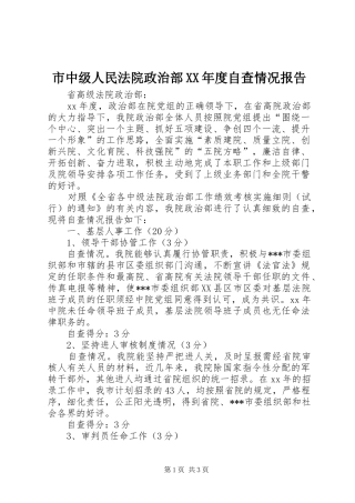 市中级人民法院政治部XX年度自查情况报告