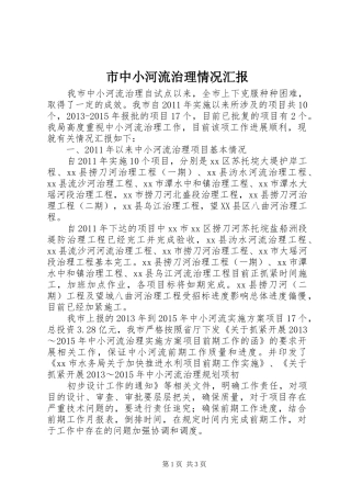 市中小河流治理情况汇报
