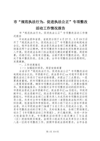 市“规范执法行为，促进执法公正”专项整改活动工作情况报告