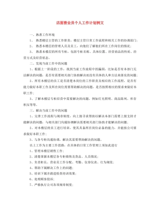 店面营业员个人工作计划例文 