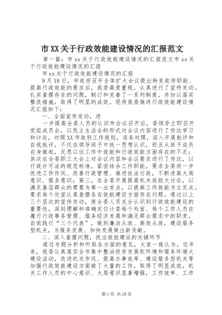 市XX关于行政效能建设情况的汇报范文