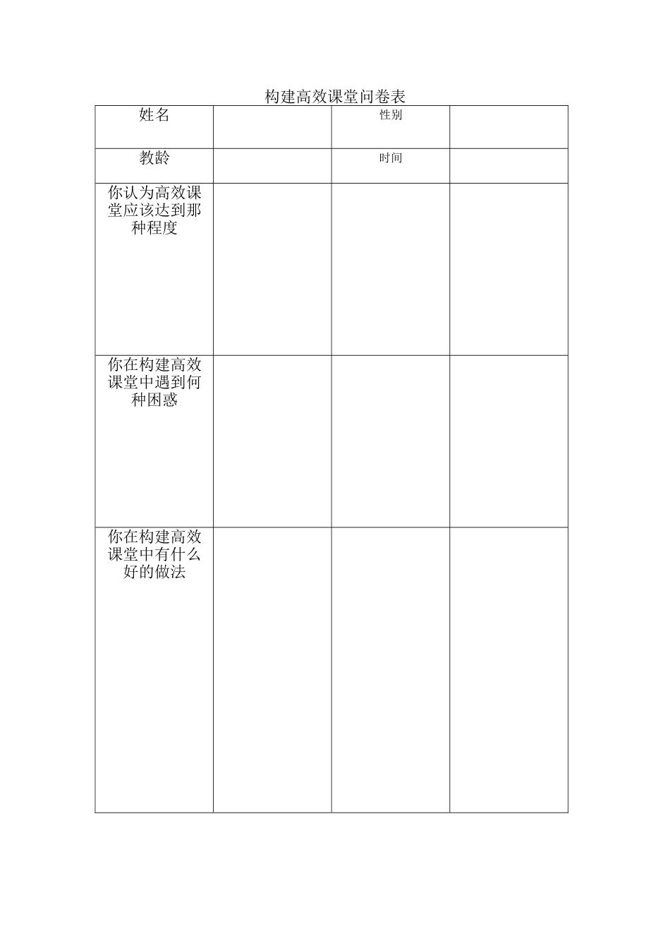 构建高效课堂问卷表_第1页