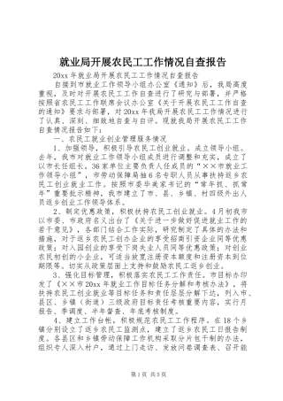 就业局开展农民工工作情况自查报告