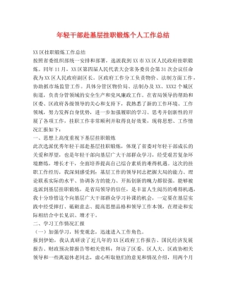 年轻干部赴基层挂职锻炼个人工作总结 