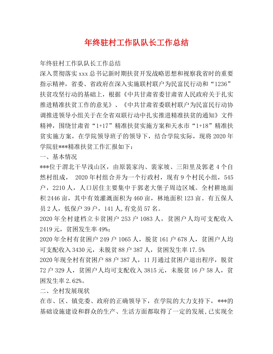 年终驻村工作队队长工作总结 _第1页