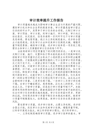 审计效率提升工作报告