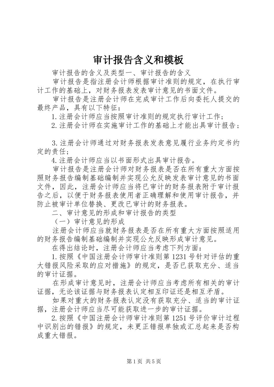 审计报告含义和模板_第1页