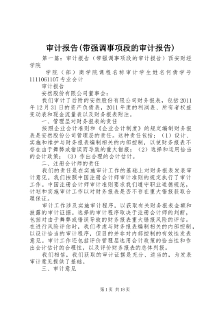 审计报告(带强调事项段的审计报告)