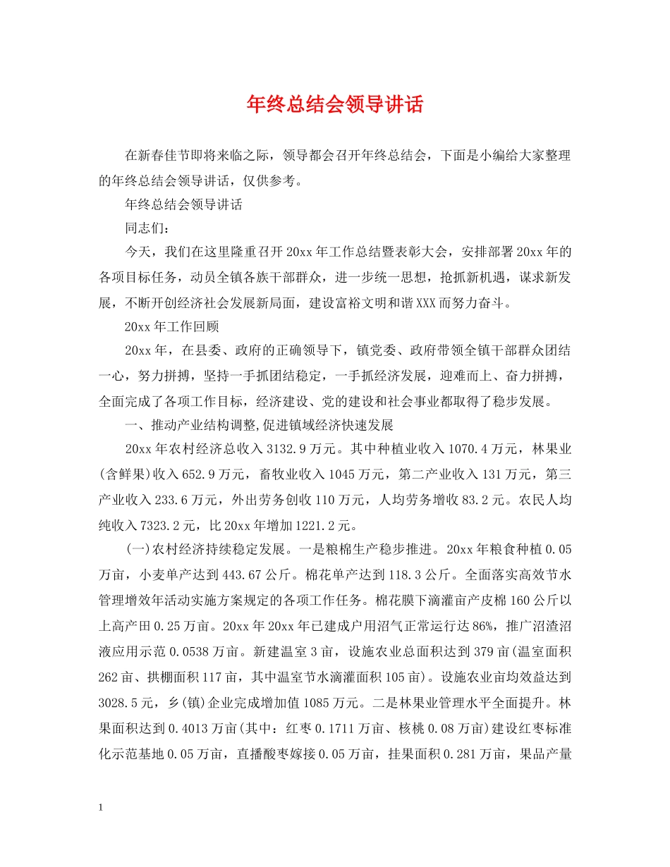 年终总结会领导讲话 _第1页