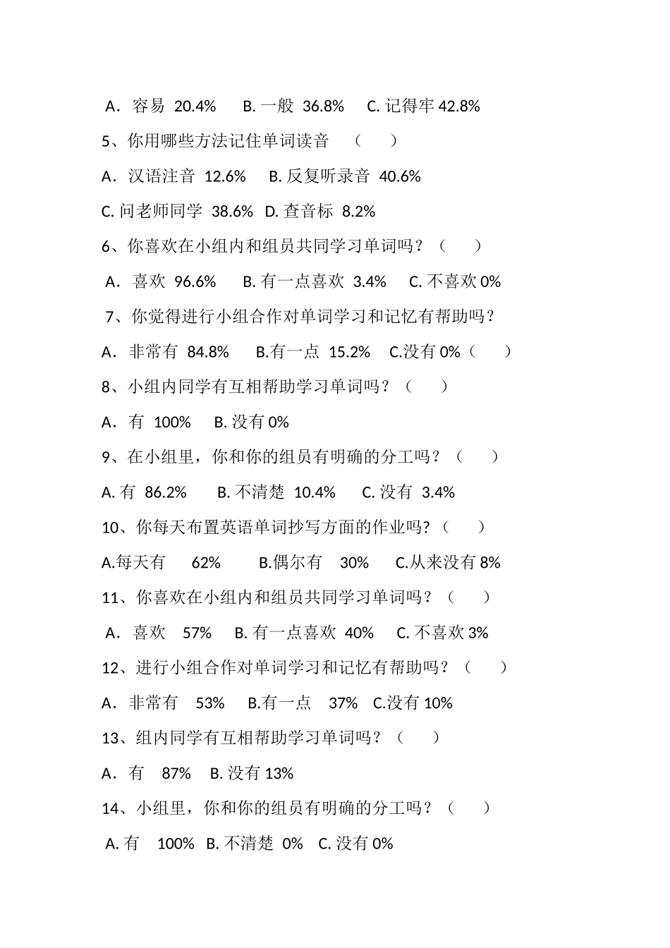 小学英语学习词汇调查问卷_第2页