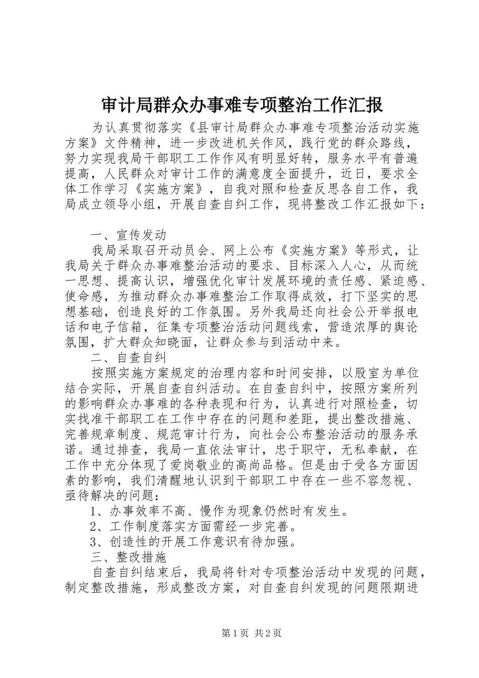 审计局群众办事难专项整治工作汇报_第1页