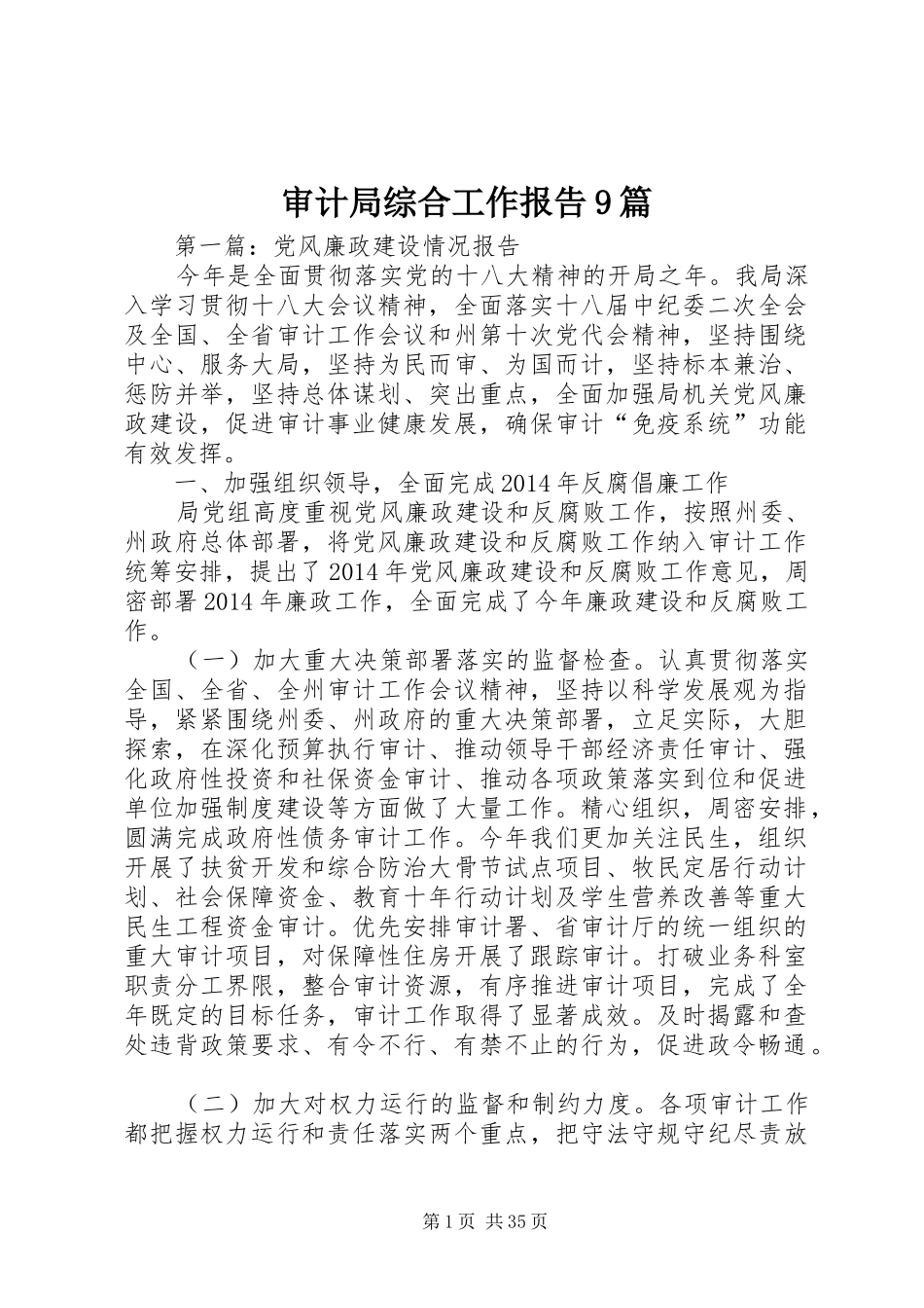 审计局综合工作报告9篇_第1页