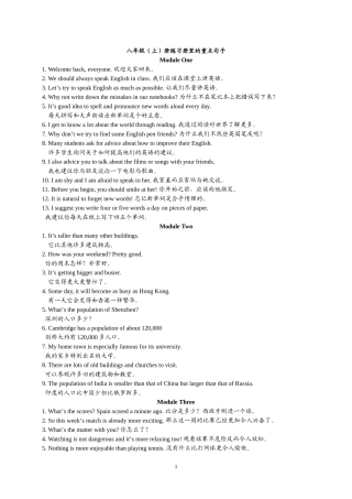 八年级（上册）练习册里的重要句子
