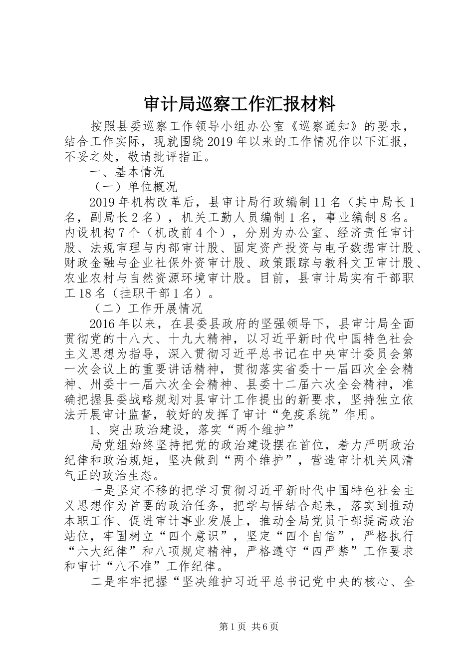 审计局巡察工作汇报材料_第1页