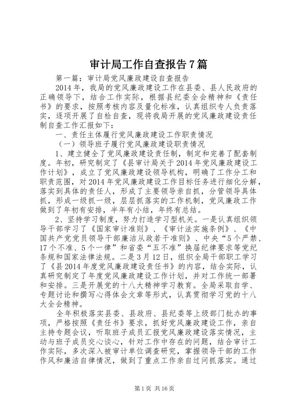 审计局工作自查报告7篇_第1页