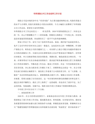 年终保险公司工作总结和工作计划 