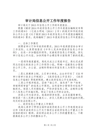 审计局信息公开工作年度报告