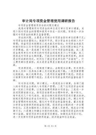 审计局专项资金管理使用调研报告