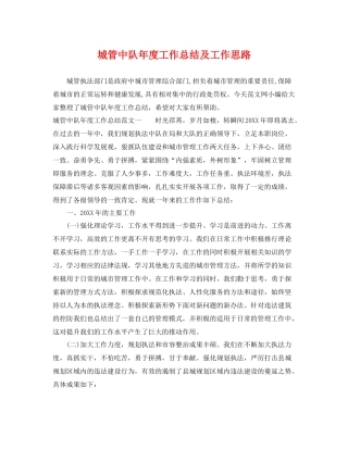 城管中队年度工作总结及工作思路 