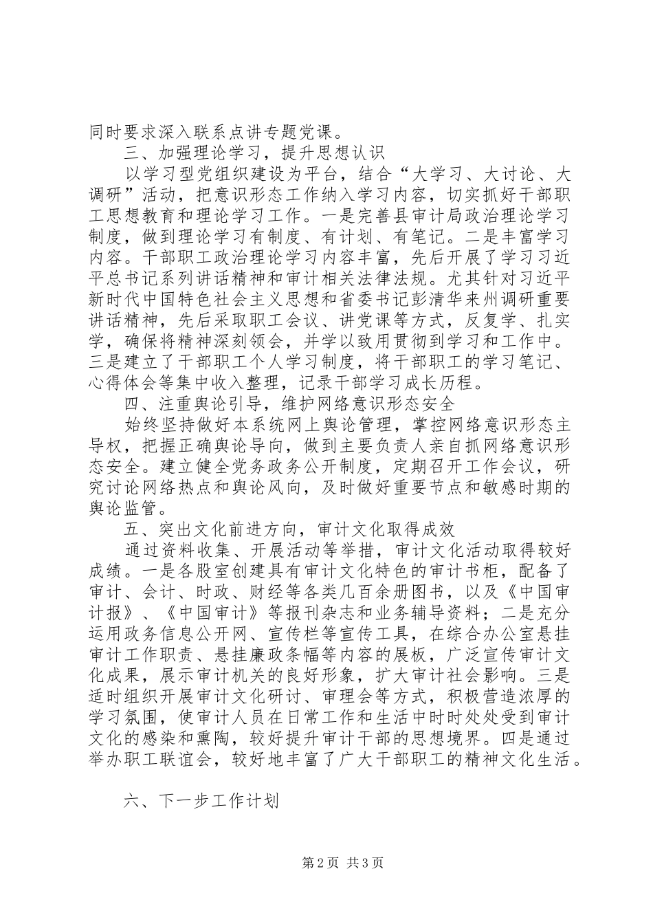 审计局上半年意识形态工作汇报_第2页