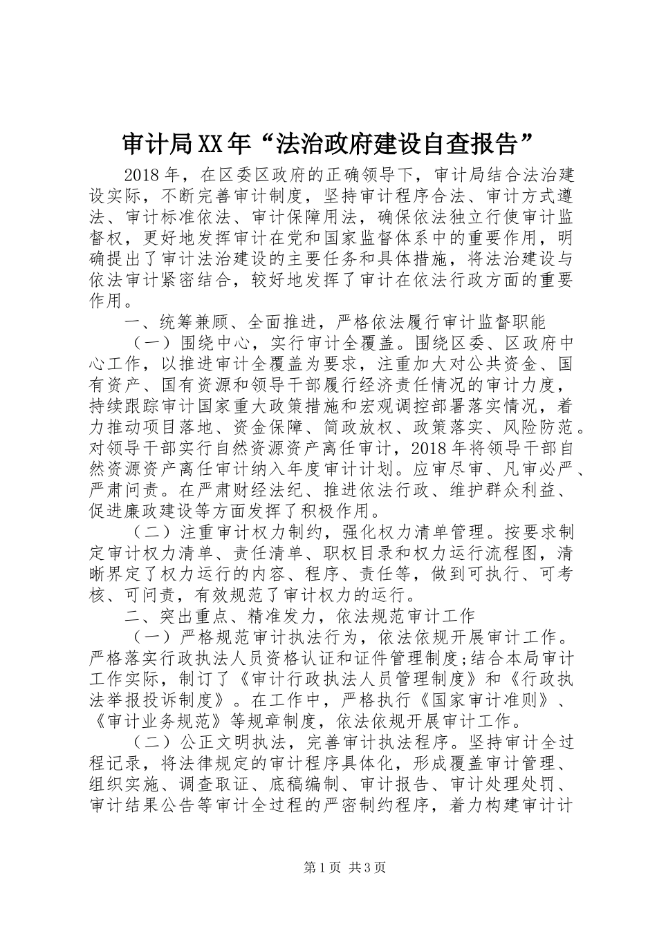 审计局XX年“法治政府建设自查报告”_第1页