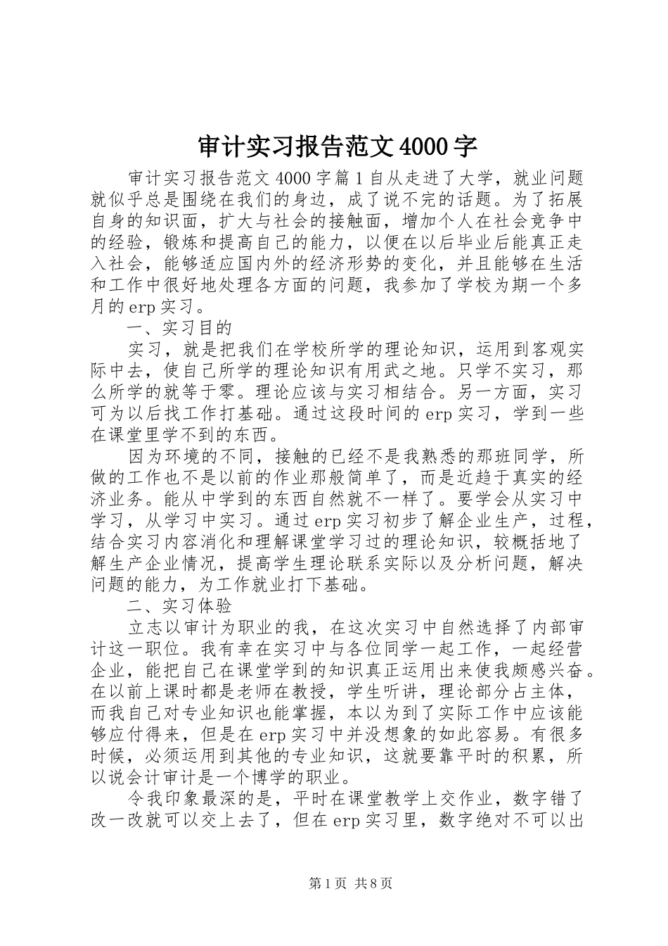 审计实习报告范文4000字_第1页