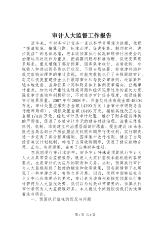 审计人大监督工作报告