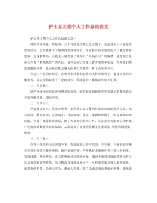 护士见习期个人工作总结范文 