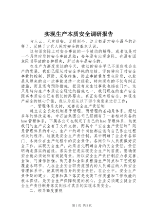 实现生产本质安全调研报告