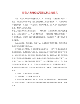 财务人员岗位试用期工作总结范文 
