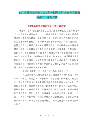 2024年县公安消防大队工作计划范文与2024年县共青团委工作计划汇编