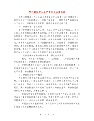 节日期间安全生产工作大检查总结