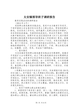 太安镇领导班子调研报告