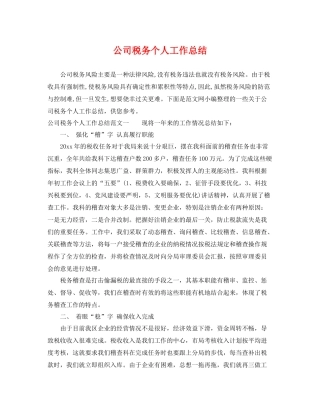 公司税务个人工作总结 