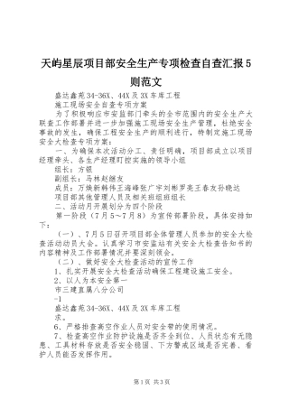 天屿星辰项目部安全生产专项检查自查汇报5则范文