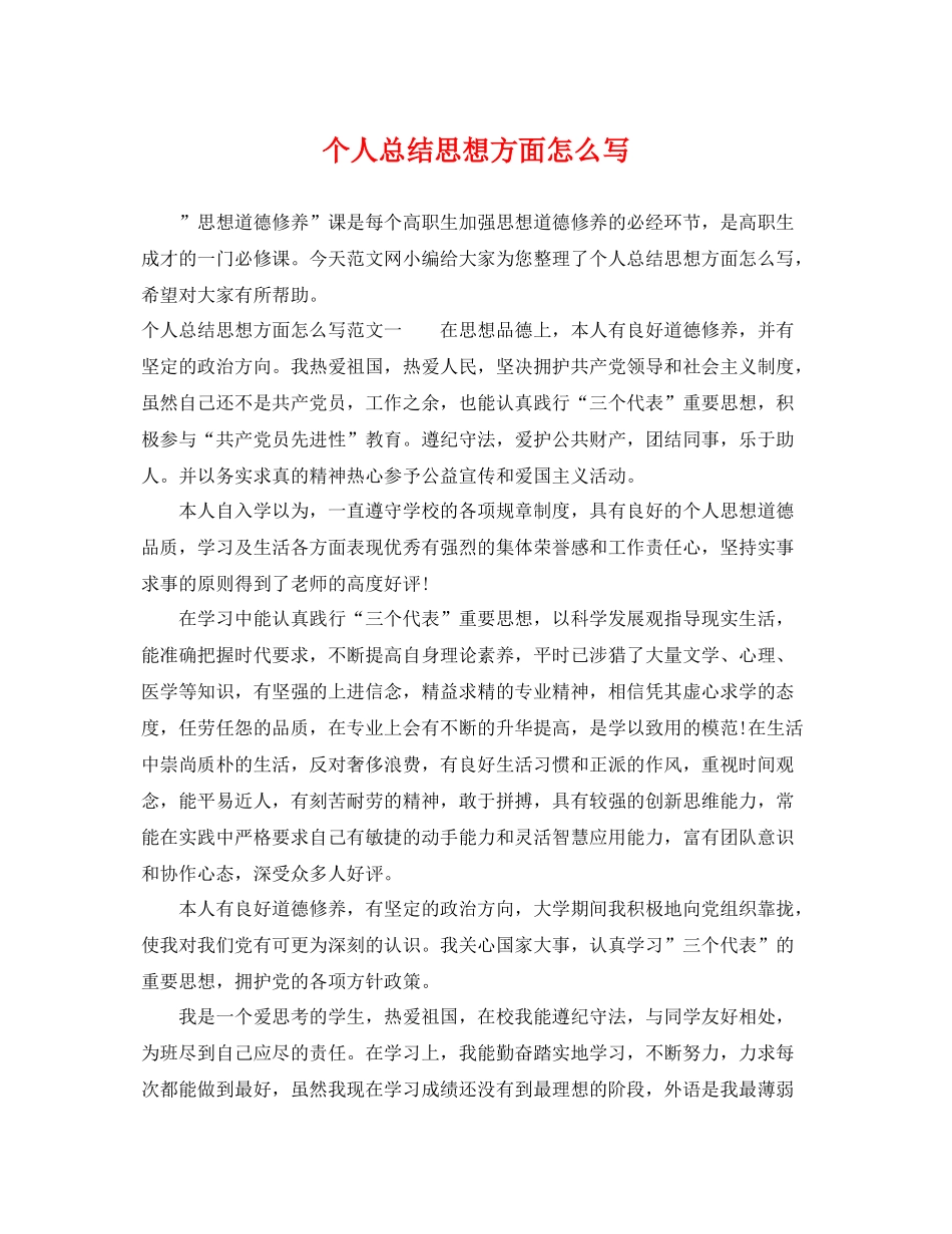 个人总结思想方面怎么写 _第1页