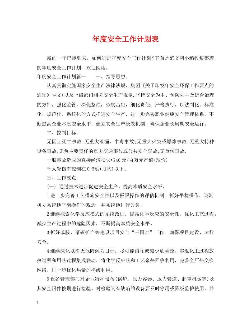 年度安全工作计划表 _第1页