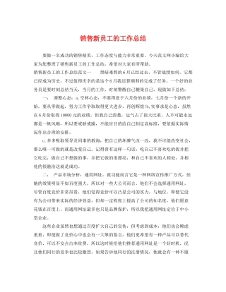 销售新员工的工作总结 