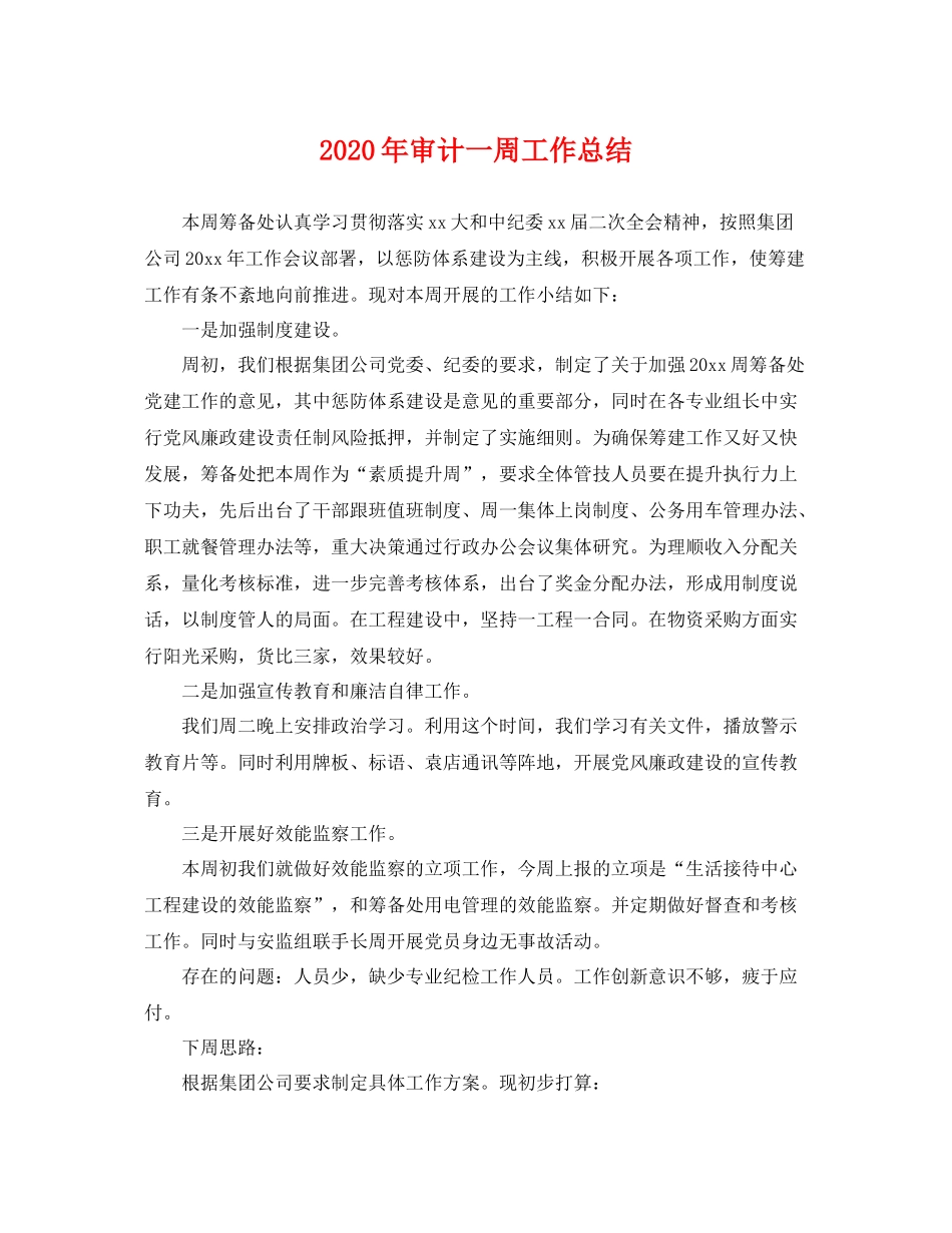 2020年审计一周工作总结 _第1页