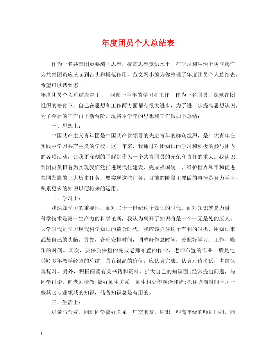 年度团员个人总结表 _第1页