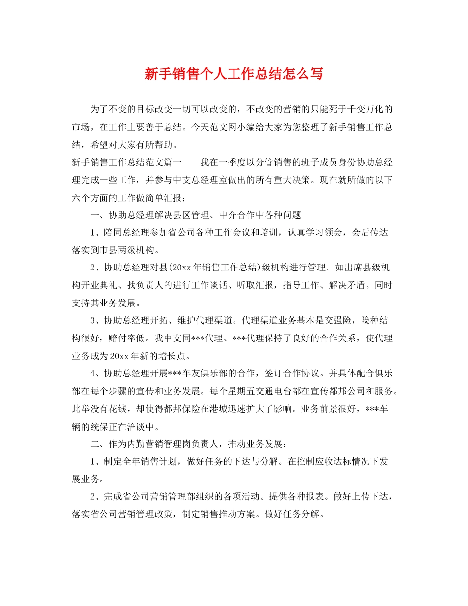 新手销售个人工作总结怎么写 _第1页