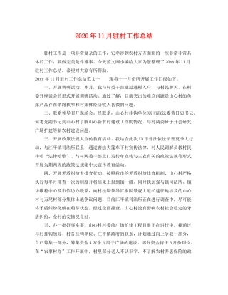 2020年11月驻村工作总结 