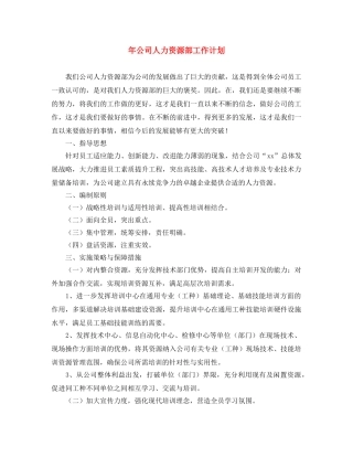 年公司人力资源部工作计划 