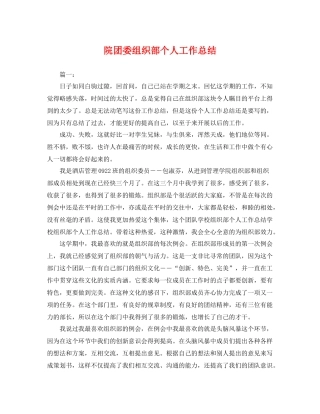 院团委组织部个人工作总结 